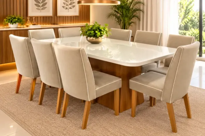 Conjunto Mesa de Jantar com 8 Cadeiras Bella - BOM PASTOR (NOVO A PRONTA ENTREGA)