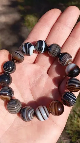 Pulseira Unissex Esferas 12mm Elástico Duplo Ágata 