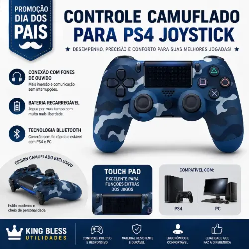 CONTROLE Compatível PS4 / PC Sem Fio e Camuflado - PROMOÇÃO