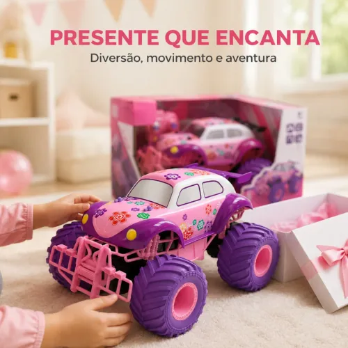Carrinho Controle Remoto Rosa Big Foot Grande 4x4 Recarregável