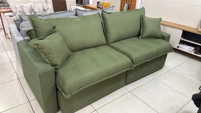 Sofá Sem Caixa Retrátil 2,30m Verde Linho c/Molas Ensacadas t76