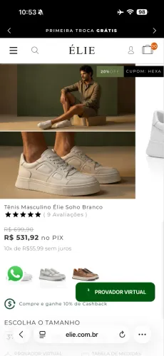 Tênis Couro Legítimo Élie Soho Branco