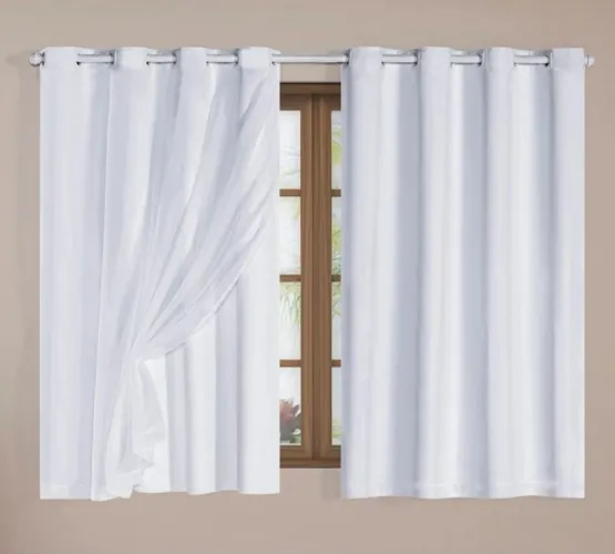 Cortina Blackout Para Quarto Sala com Voil 1,60 x 1,70m Branca