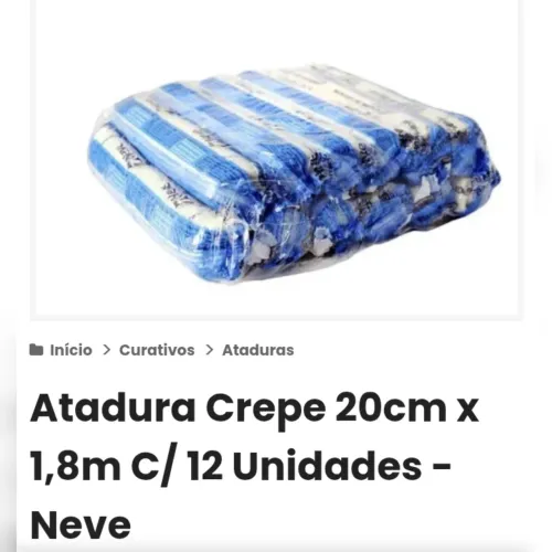 Atadura Crepe 20cm x 1,8m c/ 12 unidades.