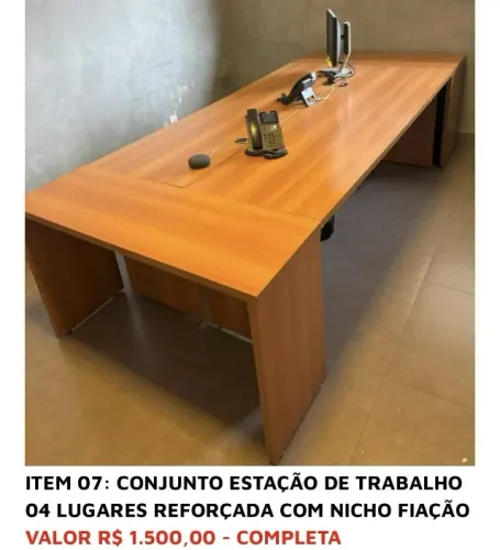 CONJUNTO ESTAÇÃO DE TRABALHO 04 LUGARES REFORÇADA COM NICHO FIAÇÃO