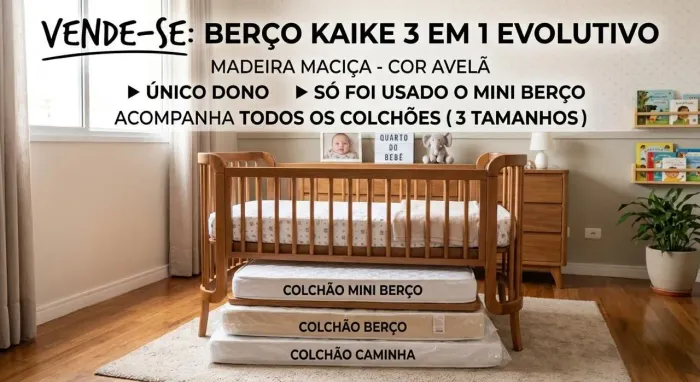 Berço 3 em 1, pouquíssimo usado. Em perfeito estado