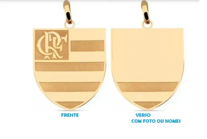 Pingente Flamengo com Foto ou Nome a laiser no Escudo Campeão Ouro 18 Kilates Peso 1.50 Gr