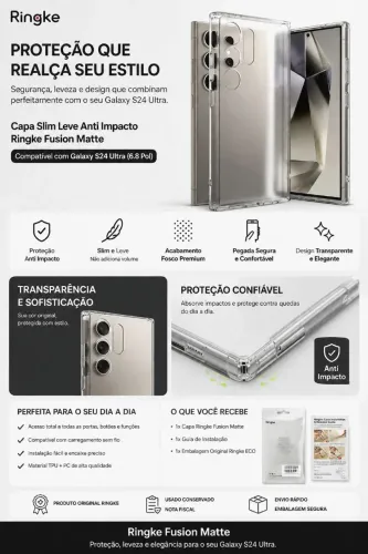 Capa Original Ringke Fusion Matte, compatível com o Samsung Galaxy S24 Ultra (6,8")