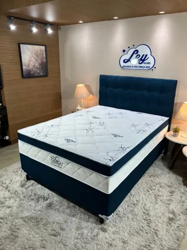 Cama Box Casal Isofort Luxo Ley Colchões, Base + Colchão com molas ensacadas individuais;