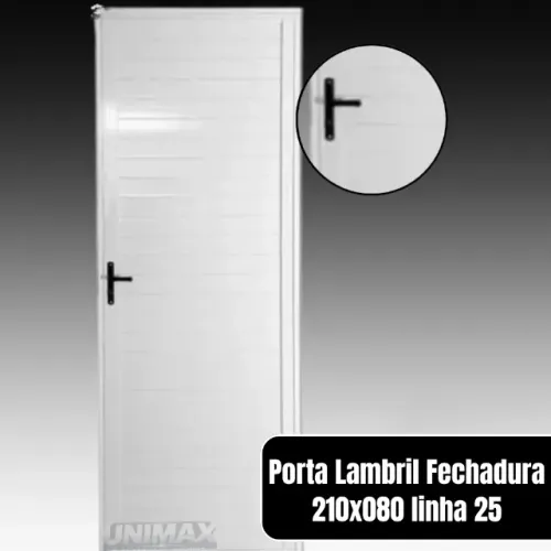 Porta de Alumínio Branca Lambril 210x80 com Fechadura - Linha 25