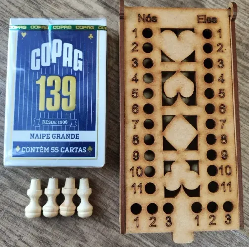 Estojo e Marcador de pontos e partidas para jogo de Truco + Baralho Azul - Produto Novo