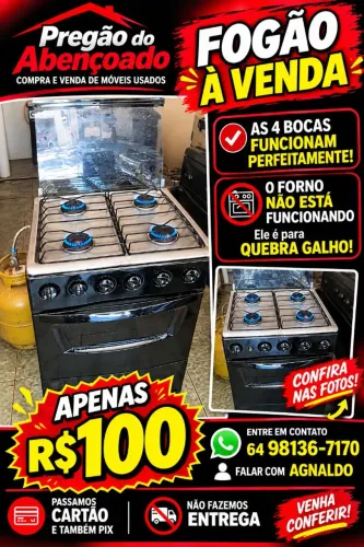 Fogão 4 bocas funcionando perfeitamente pregão do Abençoado