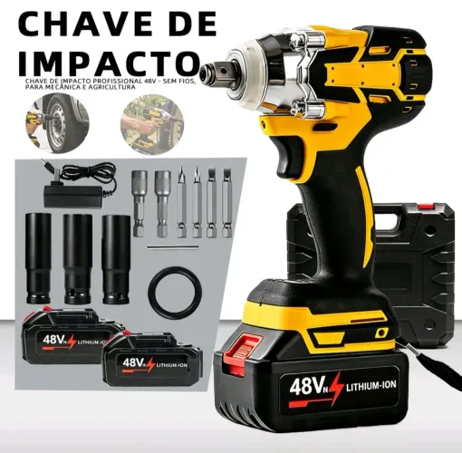 Chave de impacto com 2 baterias 48V 10 células + maleta com acessórios 260 reais