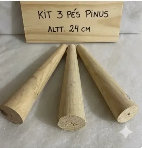 Kit 3 Pés Palito 24cm em Madeira Pinus para Banqueta / Puff