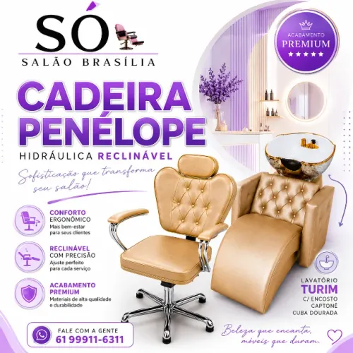 CADEIRA PENÉLOPE HIDRÁULICA RECLINÁVEL + LAVATÓRIO TURIM PREMIUM 
