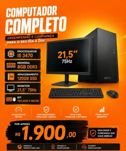 Computador completo i5 3470 8gb memoria 120gb ssd monitor de 21,5"