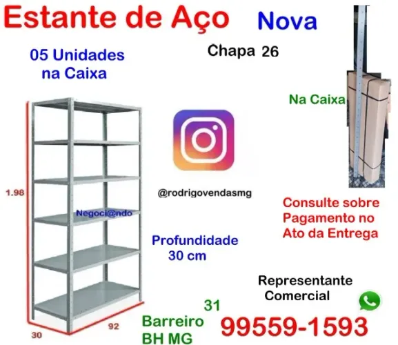 05 Prateleiras de Aço na caixa estante nova moveis loja Estoque Industria auto escritório