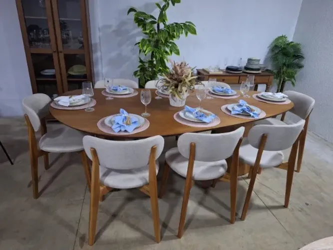 Co junto mesa prime c/ 8 cadeiras tampo e base madeira 2,40 x 1,30