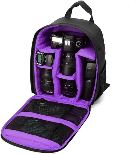 Mochila Fotografica Preta com Roxo