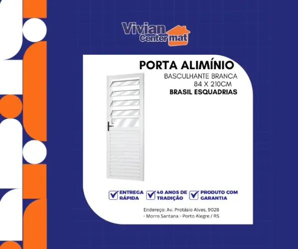 Porta de Alumínio Basculante Branca 84 x 210cm Brasil Esquadrias