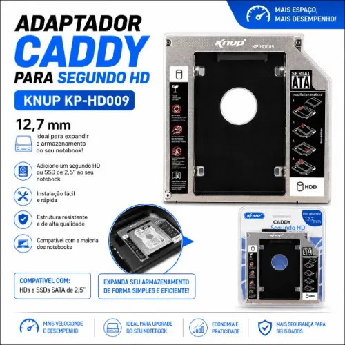 Adaptador Caddy para Segundo HD Knup KP-HD009 - 12,7 mm