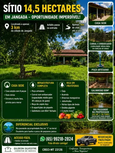 ? Sítio 14,5 Hectares em Jangada - Oportunidade Imperdível! ?