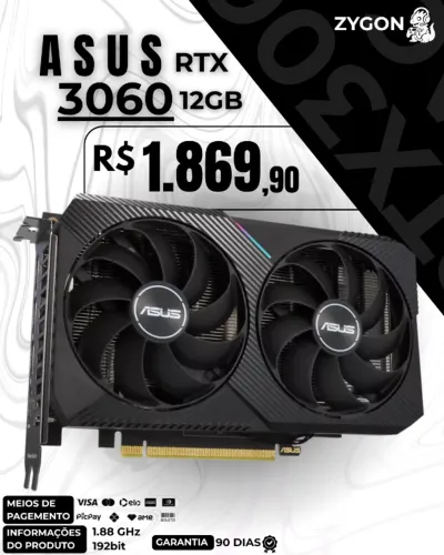 [S/ NOVO] Placa de Vídeo RTX 3060 12GB OC Asus - Garantia 90 Dias