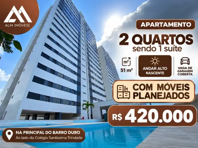 APTO NA PRINCIPAL DO BARRO DURO AO LADO DO CLÉGIO SANTISSIMA TRINDADE
