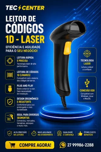 Leitor de Código de Barras e QR Code Bright 2D USB