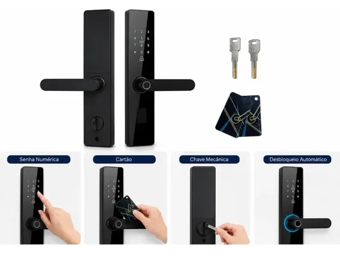 Fechadura Digital Biométrica Winda 4 Modos Senha Cartão IC Chave Para Casa Hotel