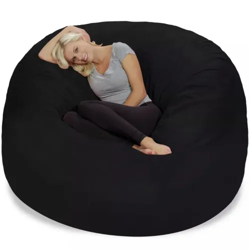 Puff Gigante Redondo 140x80 Em Suede Preto Sem Enchimento