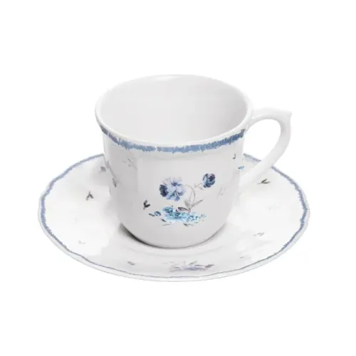 CJ 06 XÍCARAS DE CAFÉ COM PIRES FLORESCER 90ML AZUL CERÂMICA