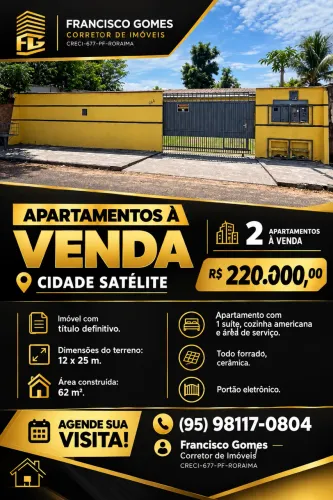 Disponível para venda 2 apartamentos bairro ;cidade satélite .