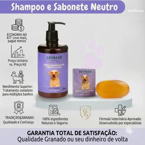Kit shampoo e sabonete neutro pet Granado cães e gatos