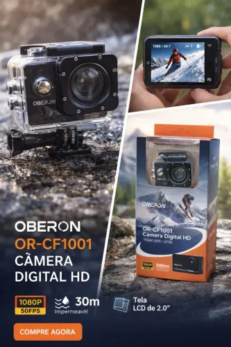 Câmera Action HD 1080P Oberon OR-CF1001 - À Prova D?Água 30m com Tela LCD 2.0?