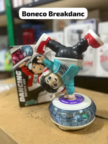 boneco motorizado com tema de breakdance que roda a 360° sobre uma base de luzes coloridas