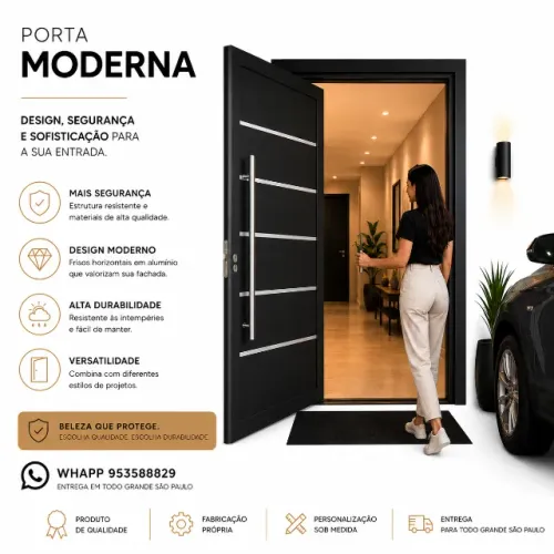 Porta Pivotante Moderna 210x90 Preta em Alumínio | Alto Padrão | Entrega em Grande SP