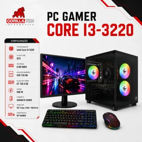 PC Completo i3-3220 GT 730 8GB SSD 120GB + Monitor 19" Novo
