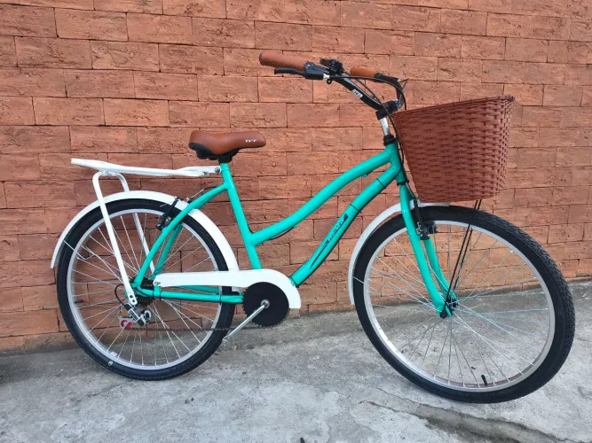 Bicicleta biach aro 26 retrô c/ 6 marchas e rodas com raios duplo
