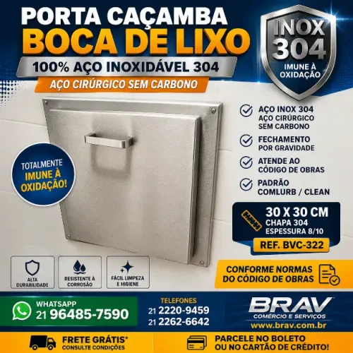 PORTA CAÇAMBA BOCA DE LIXO EM AÇO INOX