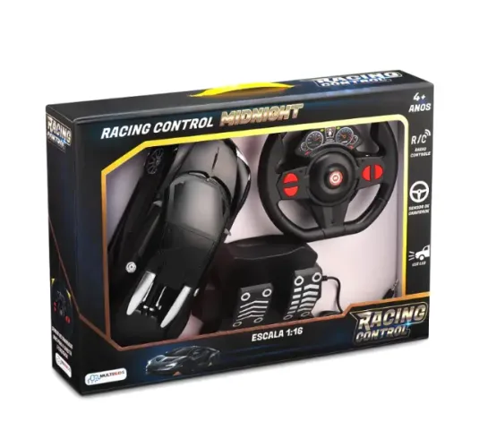 Carrinho com Volante e Pedal Racing Control Midnight Preto Multikids
