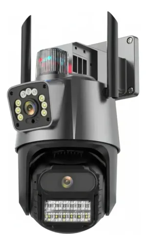 Câmera Externa Segurança 4k Led Lente Dupla Sirene Policial Cor Cinza