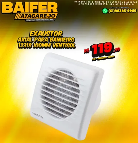 Exaustor Axial Para Banheiro 12318 100mm Ventisol