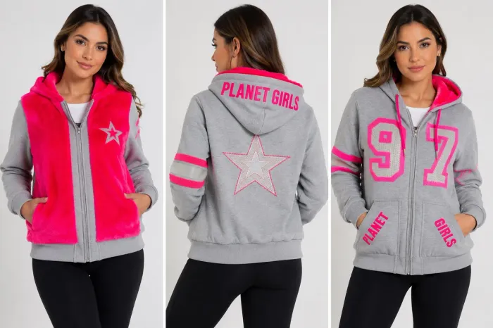 Moletom cinza e rosa peluciado Planet Girls