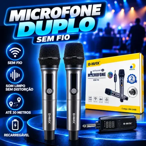 Microfone sem fio Duplo com Led rgb  recarregável 