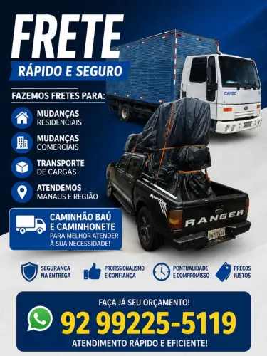 Frete e Mudança em toda Manaus e nos interiores próximos! 