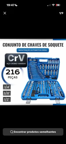 Jogo de Chaves de Soquete 216 Peças em Aço CrV + Maleta Resistente