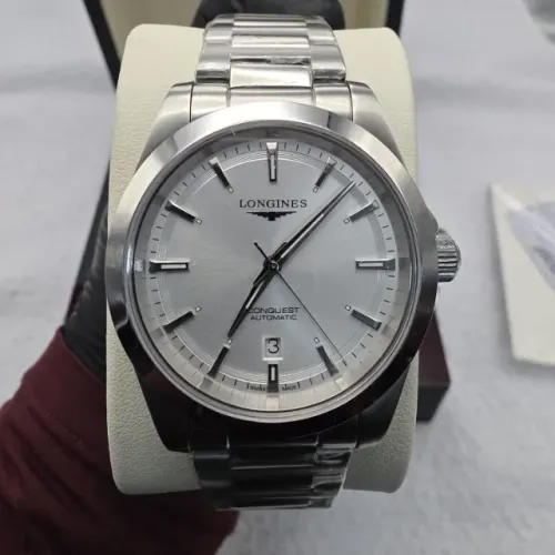 Relógio Longines Conquest Automático 41mm Aço Prata Masculino Premium Novo