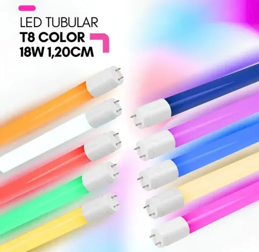 LÂMPADA TUBULAR 1,20M 18W COLOR LIGACAO DE 1 LADO + RABICHO