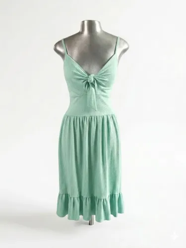 Vestido Midi Plissado Verde Menta - Feminino e Elegante